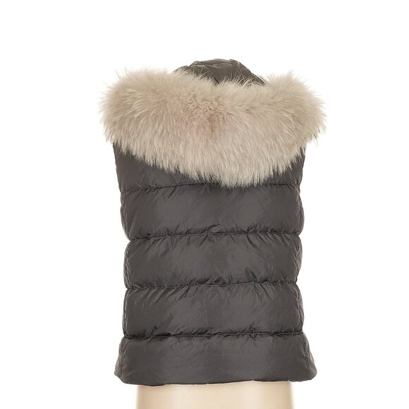 Intuition Paris Down Filled Fur Vest with Detachable Hood in Grey 38 6 - Picture 2 of 5
